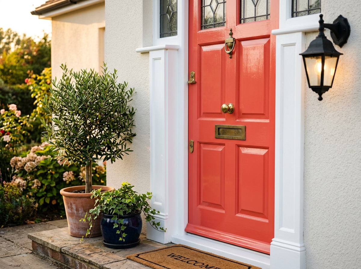 Bold freshly painted front door after painting
